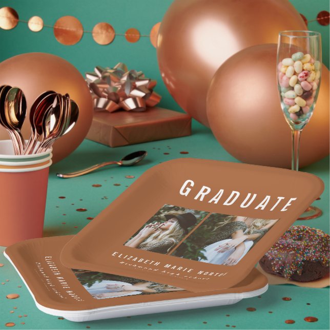 Type graduation multi photo terracotta party paper plate (Multi)