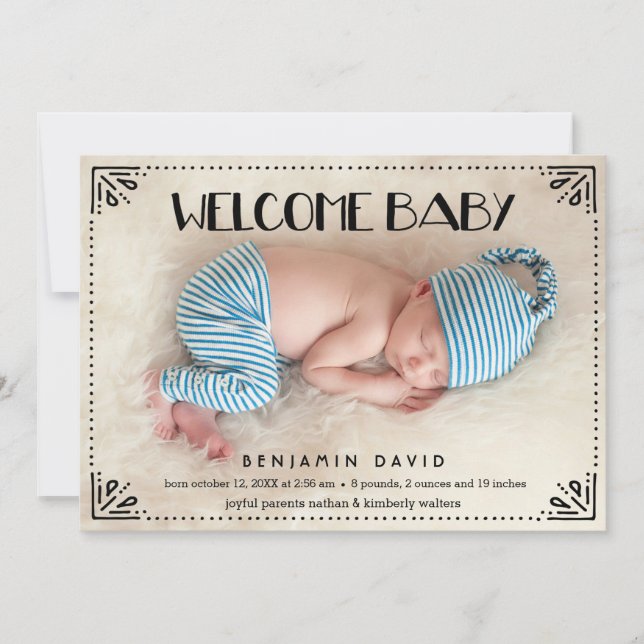 Type moderne Faire-part de naissance à cadre doux (Devant)