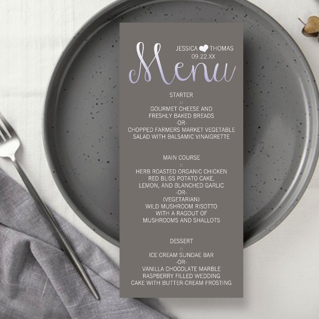 Type Ombré moderne Menu Mariage violet et gris (Créateur téléchargé)