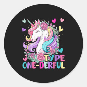 Type One-derful Unicorn Funny Diabetic Type 1 Diab Classic Round Sticker