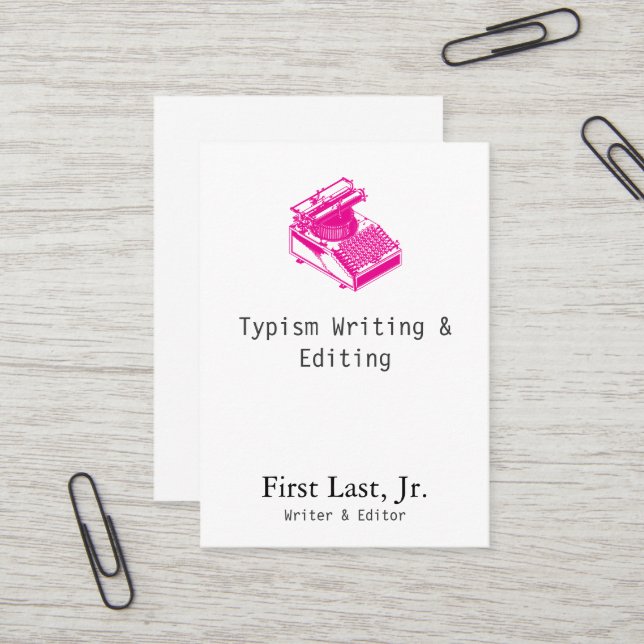 Type Writing Machine Magenta Business Card (Front/Back In Situ)