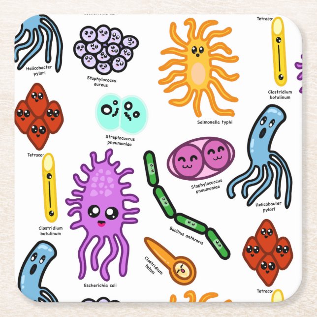 Types Of Bacteria Square Paper Coaster (Front)