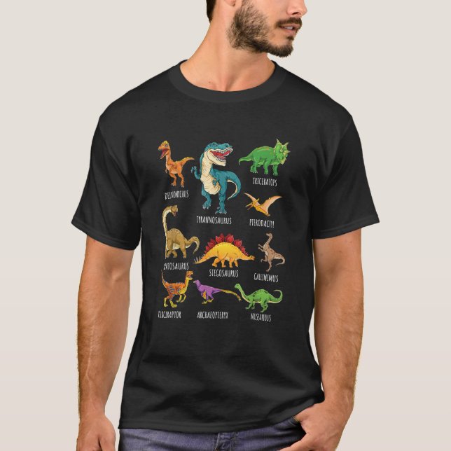 Types Of Dinosaurs Graphics Dino Identification T-Shirt (Front)