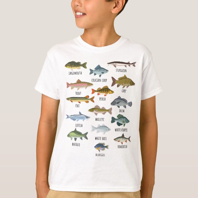 Types Of Freshwater Fish Fishing T-Shirt (Front)