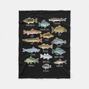 Types Of Freshwater Fish Species Fishing  Fleece Blanket