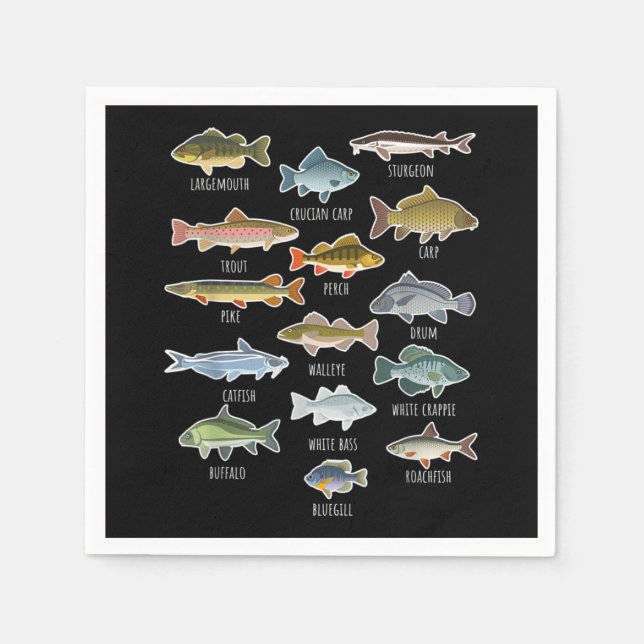 Types Of Freshwater Fish Species Fishing Napkin (Front)