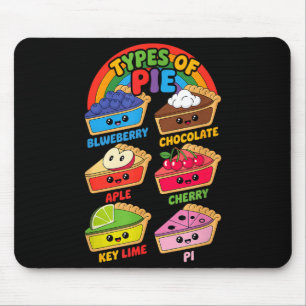 Types Of Pie Funny Pi Day Math Teacher Geek 3.14 M Mouse Pad
