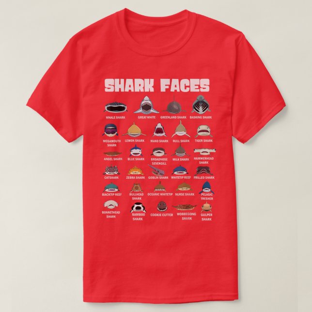 Types Of Shark Faces T-Shirt (Design Front)