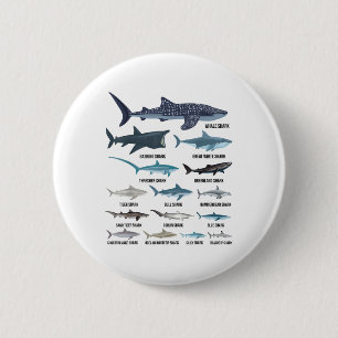 Types Of Sharks Shark Species Identification Ocean 2 Inch Round Button