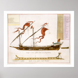 Types of shipping: a double-masted galley: section poster