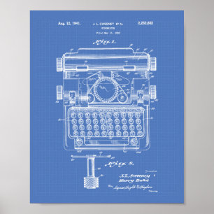 Typewriter 1941 Patent Art Blueprint Poster