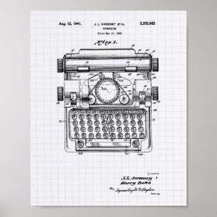 Typewriter 1941 Patent Art - Lined Peper Poster