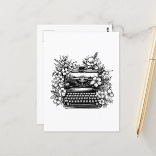Typewriter and flowers aesthetic postcard