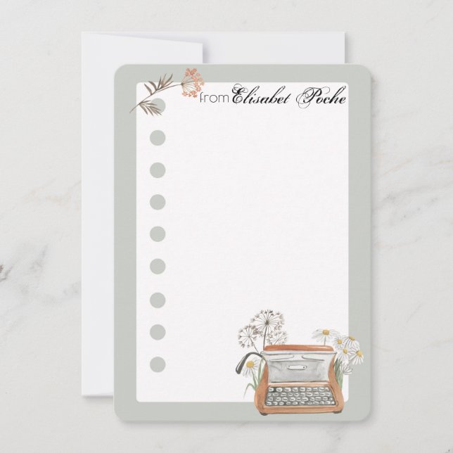 Typewriter and Flowers Note Card (Front)
