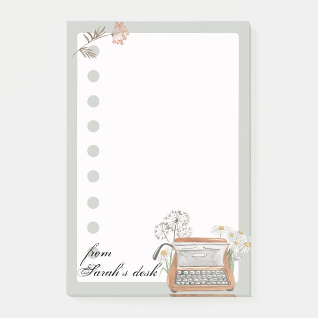 Typewriter and Flowers Paper Post-It Notes (Front)