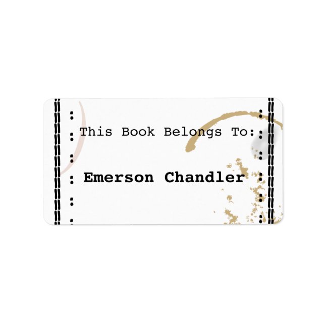 Typewriter Art Coffestain Editable Bookplate Label (Front)