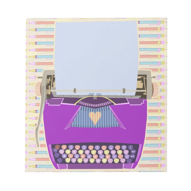 Typewriter Cute Retro Mid-Century Modern Purple Notepad (Front)