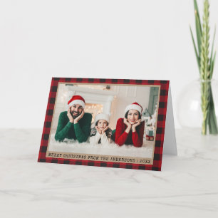 Typewriter Font Christmas Photo Plaid Kraft Fold Holiday Card