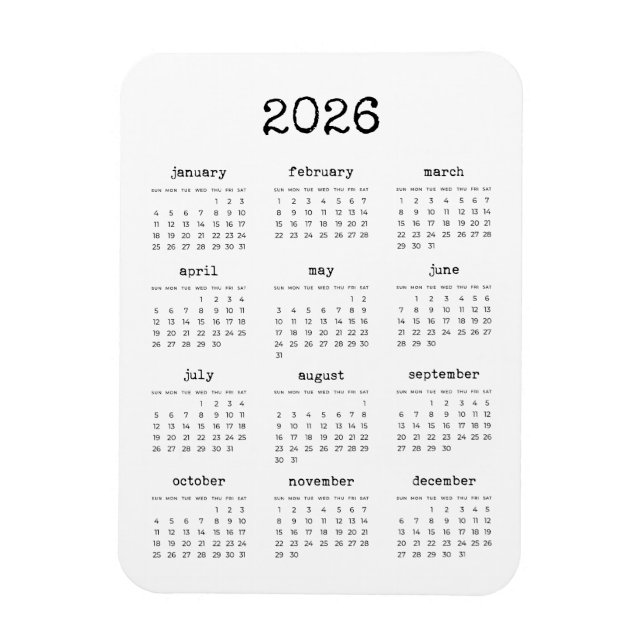 Typewriter font minimalist 2023 calendar magnet (Vertical)