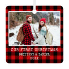 Typewriter Font Red Plaid Couple First Christmas