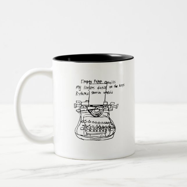 Typewriter haiku Two-Tone coffee mug (Left)