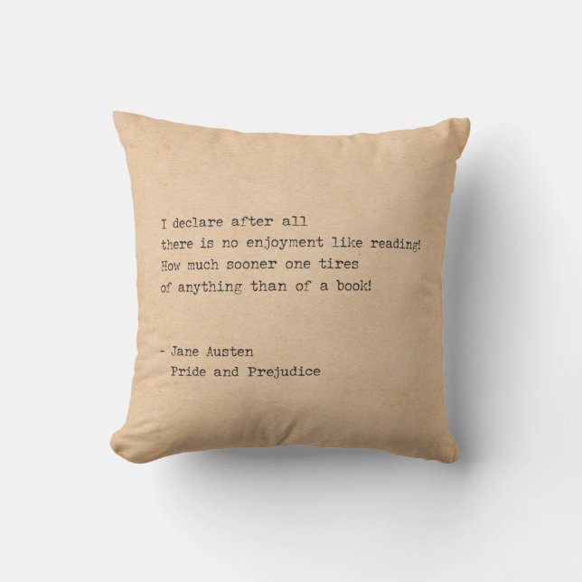 Typewriter Jane Austen Reading Quote Throw Pillow (Front)