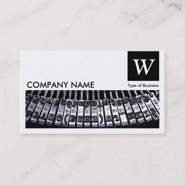 Typewriter - Monogram and Panel - Black Business Card (Front)