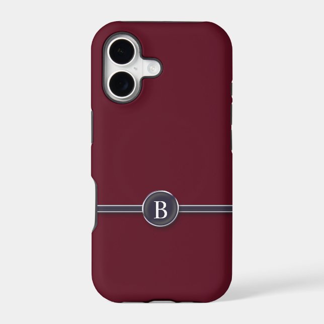 Typewriter Monogram Black Line Button on Burgundy (Back)