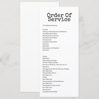 Typewriter Order of Service Wedding Card