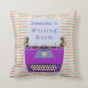 Typewriter Personalized Author Writing Room Purple Throw Pillow