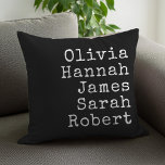 Typewriter Personalized Family Names Throw Pillow<br><div class="desc">Typewriter Personalized Family Throw Pillow. Create your own custom throw pillow with family names of kids,  parents,  and pets in vintage style typewriter typography. Great Christmas gift for grandparents.</div>