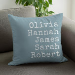 Typewriter Personalized Family Names Throw Pillow<br><div class="desc">Typewriter Personalized Family Throw Pillow. Create your own custom throw pillow with family names of kids,  parents,  and pets in vintage style typewriter typography. Great Christmas gift for grandparents.</div>