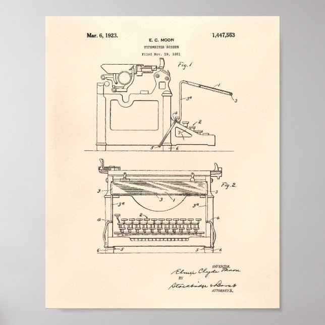 Typewriter Screen 1923 Patent Art Blueprint Poster (Front)