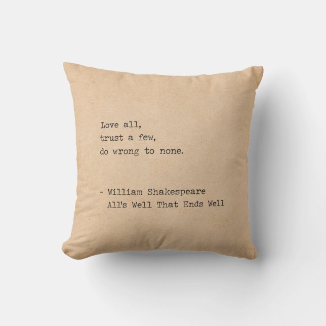 Typewriter William Shakespeare Love All Throw Pillow (Front)