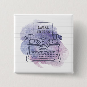 Typewriter Writer Author Blogger Journalist 2 Inch Square Button