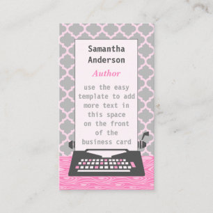 Typewriter Writer Author Modern Retro Grey Pink Business Card