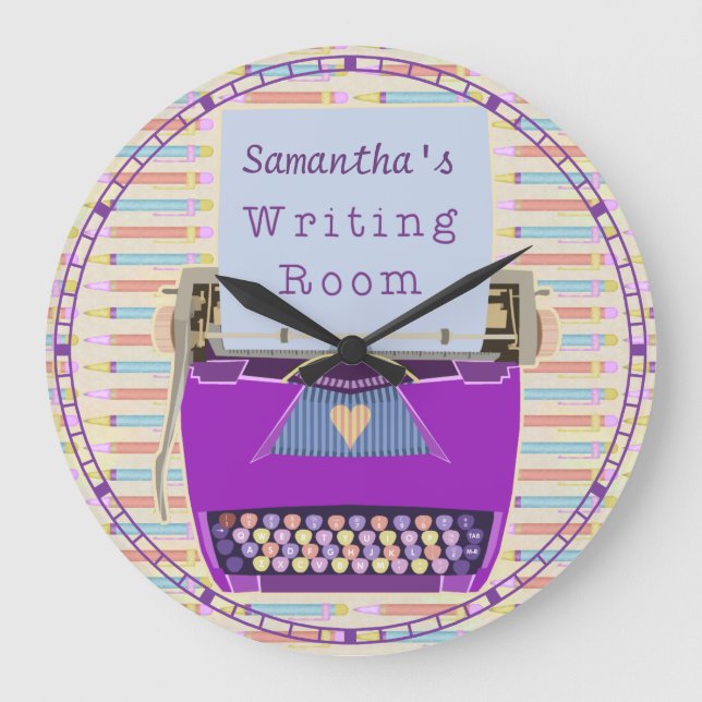 Typewriter Writing Room Personalized Author Large Clock (Front)
