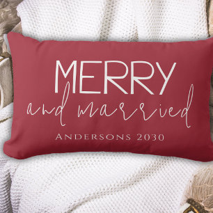 Typhography Merry And Married First Christmas Red Lumbar Pillow