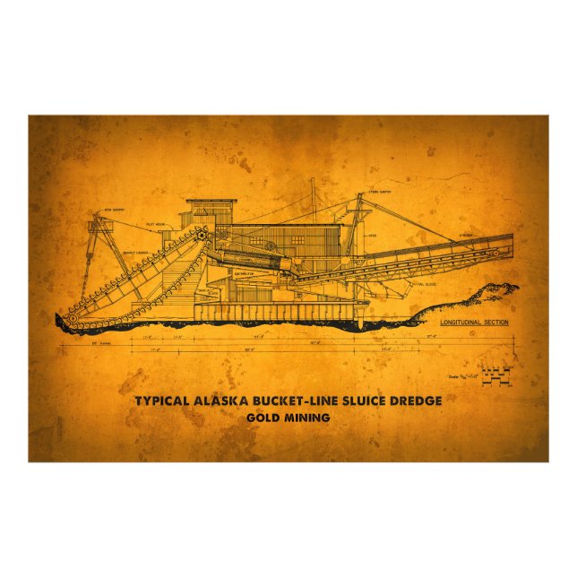 Typical Alaska Gold Mining Dredge Blueprint Photo Print (Front)
