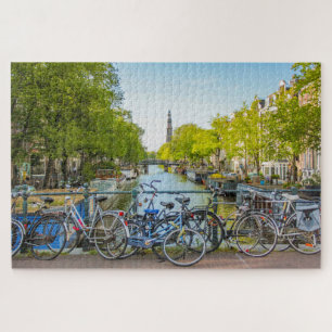 Typical Amsterdam scene with bicycles and canal Jigsaw Puzzle