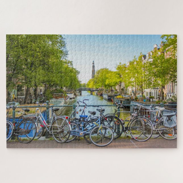 Typical Amsterdam scene with bicycles and canal Jigsaw Puzzle (Horizontal)