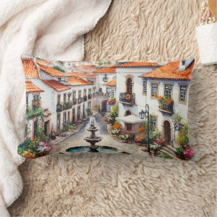 Typical portuguese village watercolor lumbar pillow