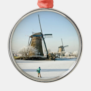 Typically dutch ice skating  at Kinderdijk Holland Metal Ornament