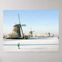 Typically dutch ice skating at Kinderdijk Holland
