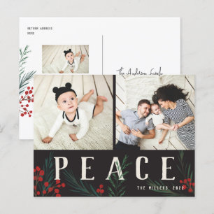 Typographic Botanicals 2 Photo Peace Holiday Postcard