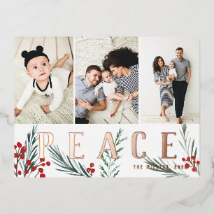 Typographic Botanicals 3 Photo Collage Peace Foil Holiday Postcard