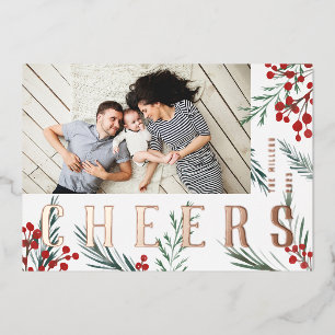 Typographic Botanicals Photo Cheers Foil Holiday Card