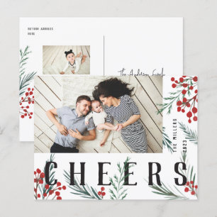 Typographic Botanicals Photo Cheers Holiday Postcard