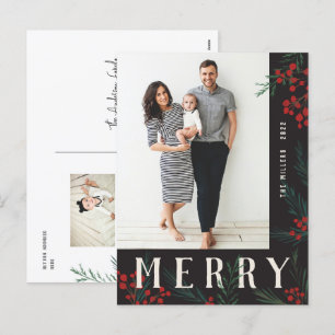 Typographic Botanicals Photo Merry Holiday Postcard