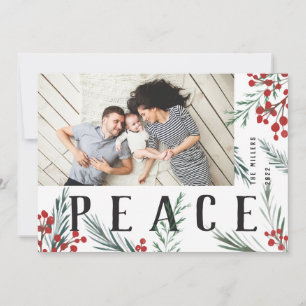 Typographic Botanicals Photo Peace Holiday Card